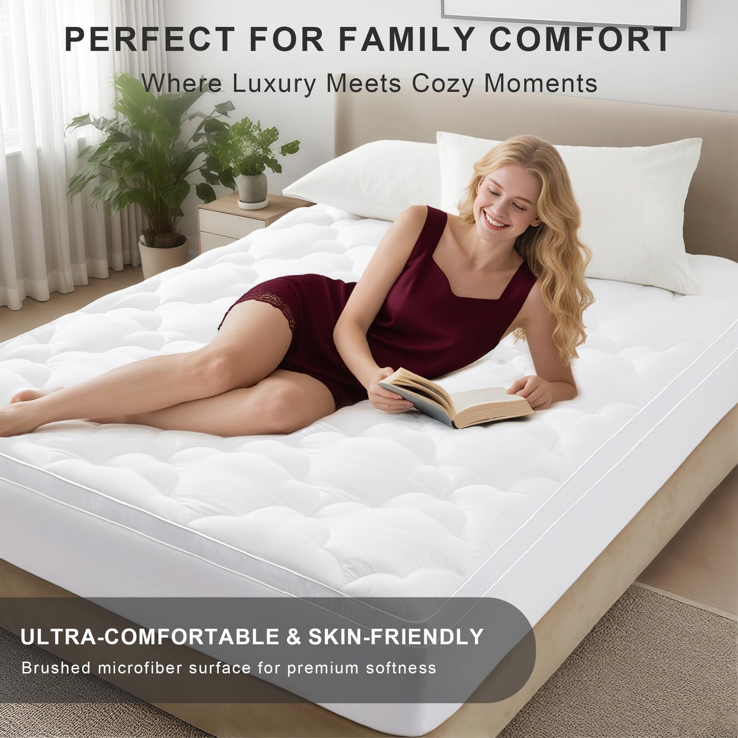 3 Inch Mattress Topper Queen Size Breathable Filled Soft Fluffy Supportive for Back Pain Relief, Bed Mattress Pad Pillow Topper with Extra Thick Padded Protector for 8"-21" Deep Pocket