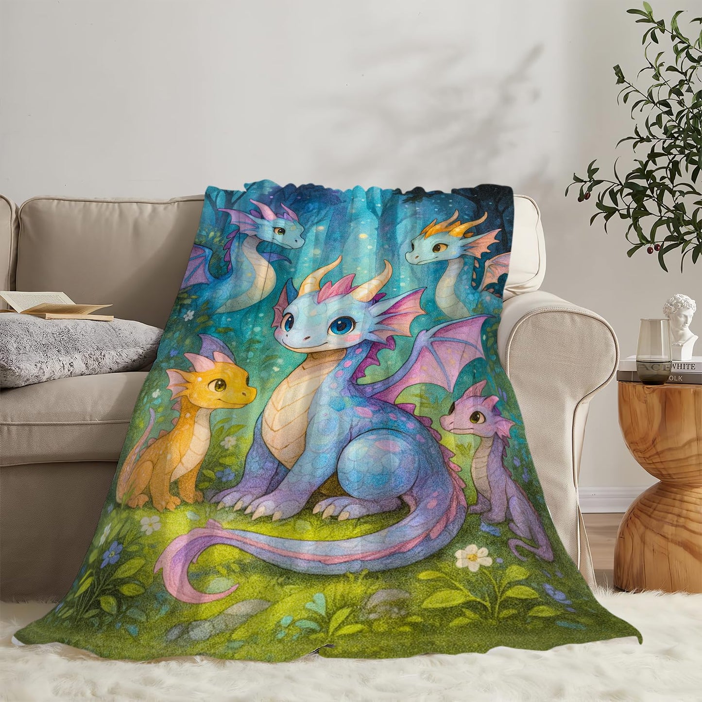 Dragon Blanket Cartoon Western Dragon Throw Blanket Fuzzy Plush Super Fleece Plush Soft Cozy Warm Stuff Bedding Nursery Toddler Baby Blankets Gifts for Boys Girls Kids Adult Men Women 40"X50"
