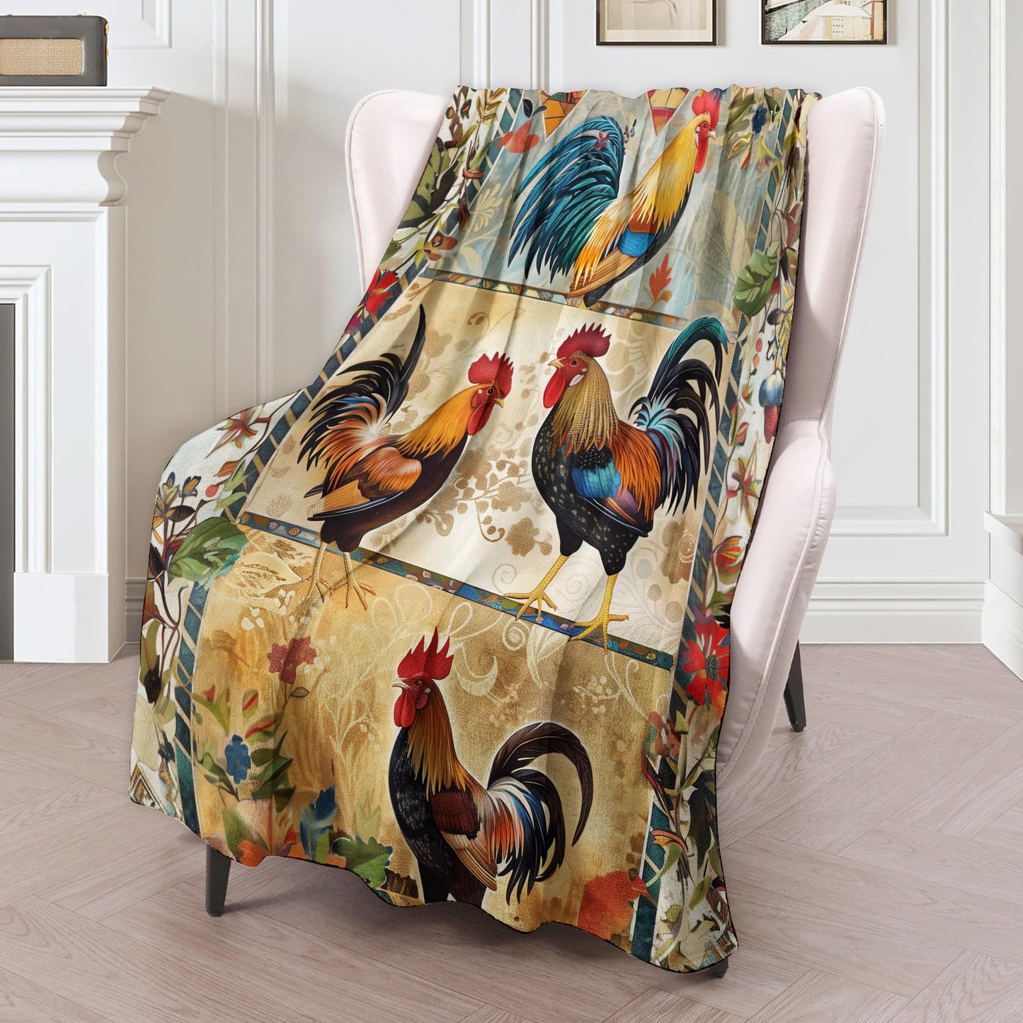 Rustic Rooster Flannel Throw Blanket - Cozy, Soft, Plush, Lightweight & Warm - Fuzzy Anti-Pilling Cover for Couch or Bed, Ideal for Travel & Outdoors - for Men & Women 60×50in