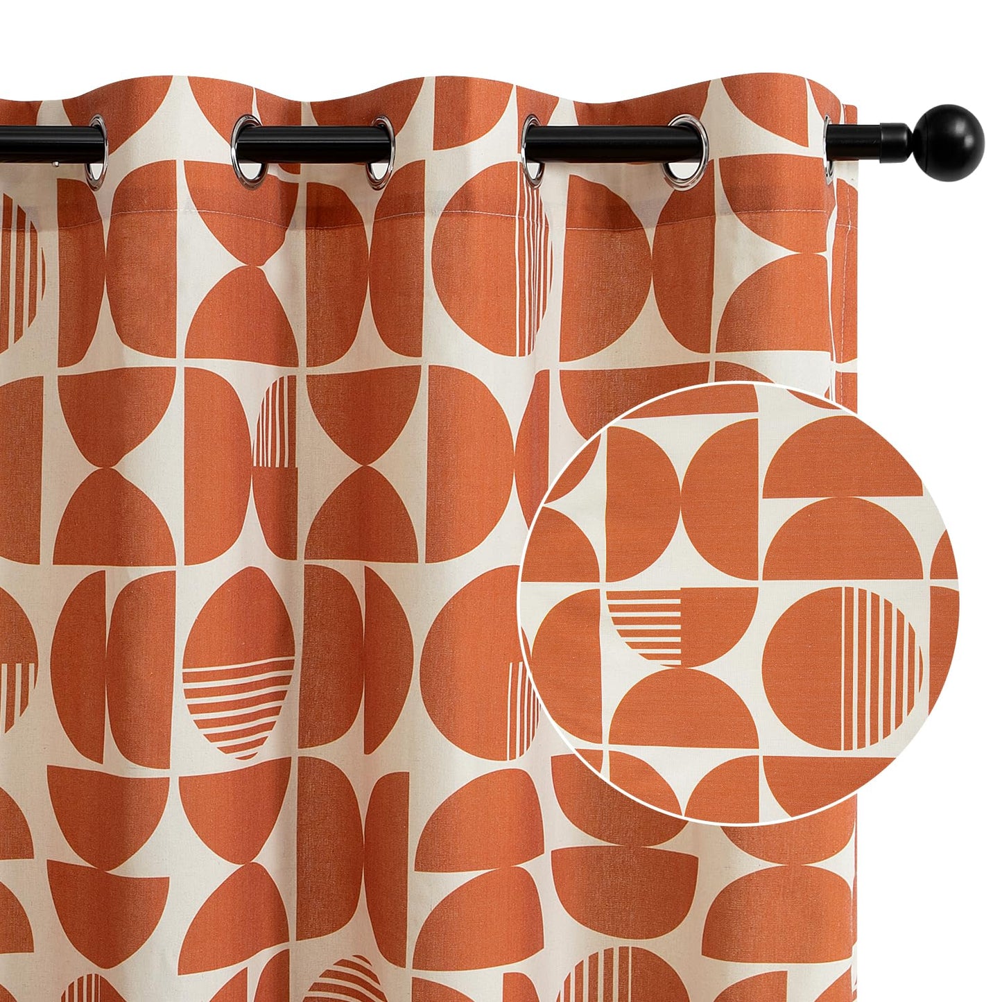 ColorBird Orange Patterned Curtains Mid-Century Modern Farmhouse 63 Inch Length 2 Panels Set, Geometric Grommet Drapes for Kitchen Living Dining Room Bedroom