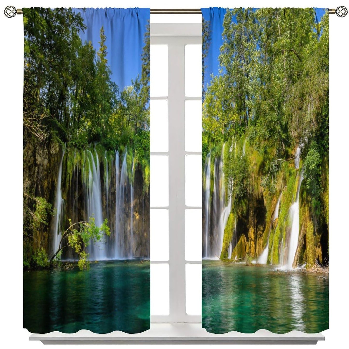 Scenic Nature Blackout Curtain,Natural Falls Landscape Forest Tree Waterfall Scenery Drapes,Rod Pocket Window Treatments 2 Panels Curtains for Kitchen Bedroom Living Room Office Deocr 42"W X 45"L