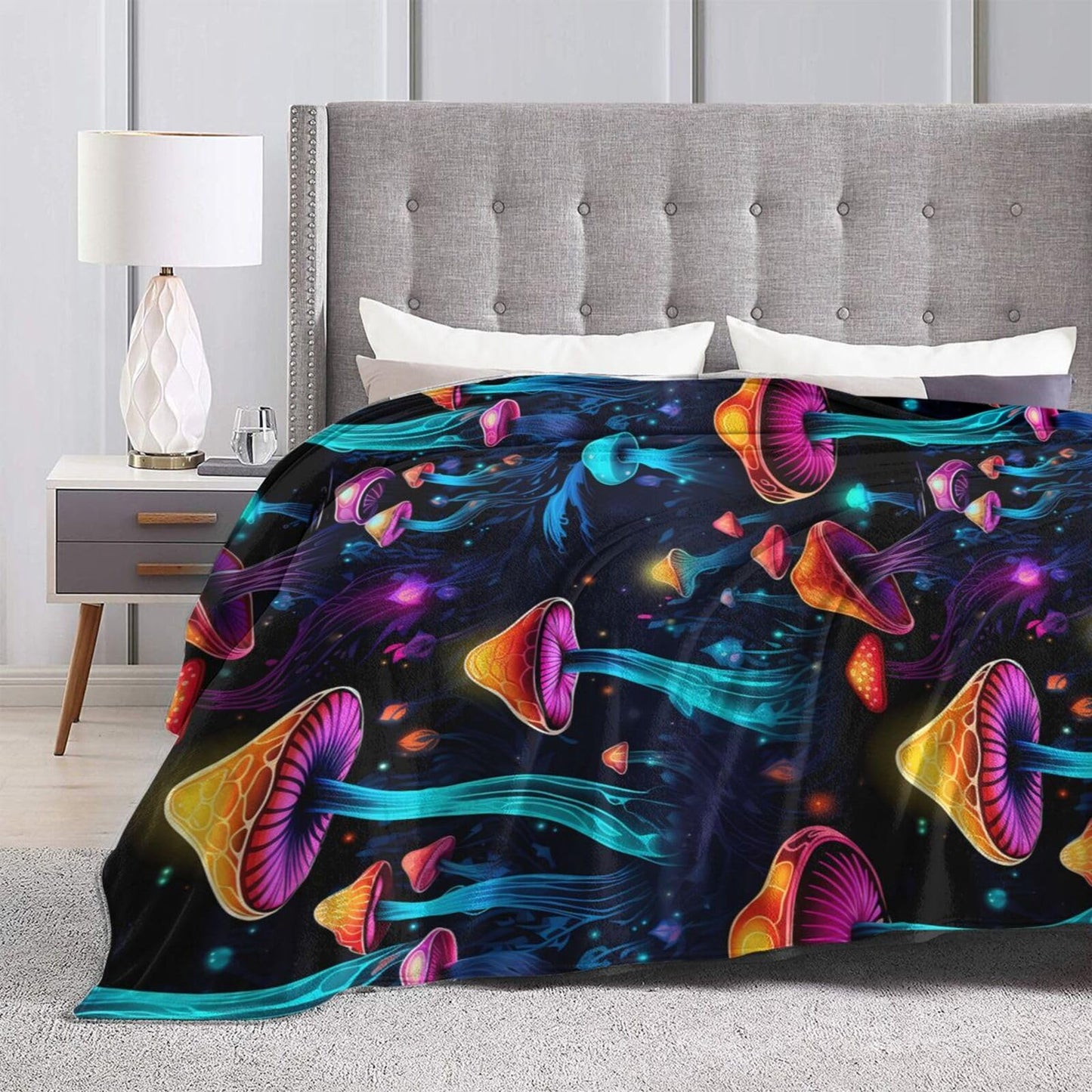 Luminous Mushroom Throw Blanket Soft Lightweight Flannel Fleece Blanket 50"X40" for Bed Sofa Couch Camping Travel
