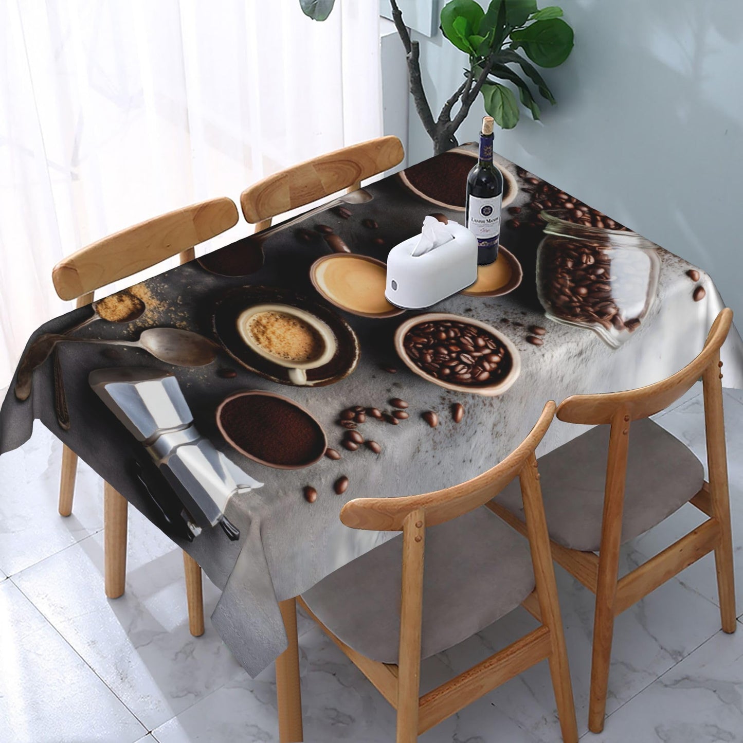CFERSAN Rectangle Tablecloth, Kitchen Coffee Beans Waterproof Wipeable Plastic Table Cloth Cover Reusable Tablecloths for Rectangle Tables Decorative Tablecloth for Dining Party Camping 60 * 86in