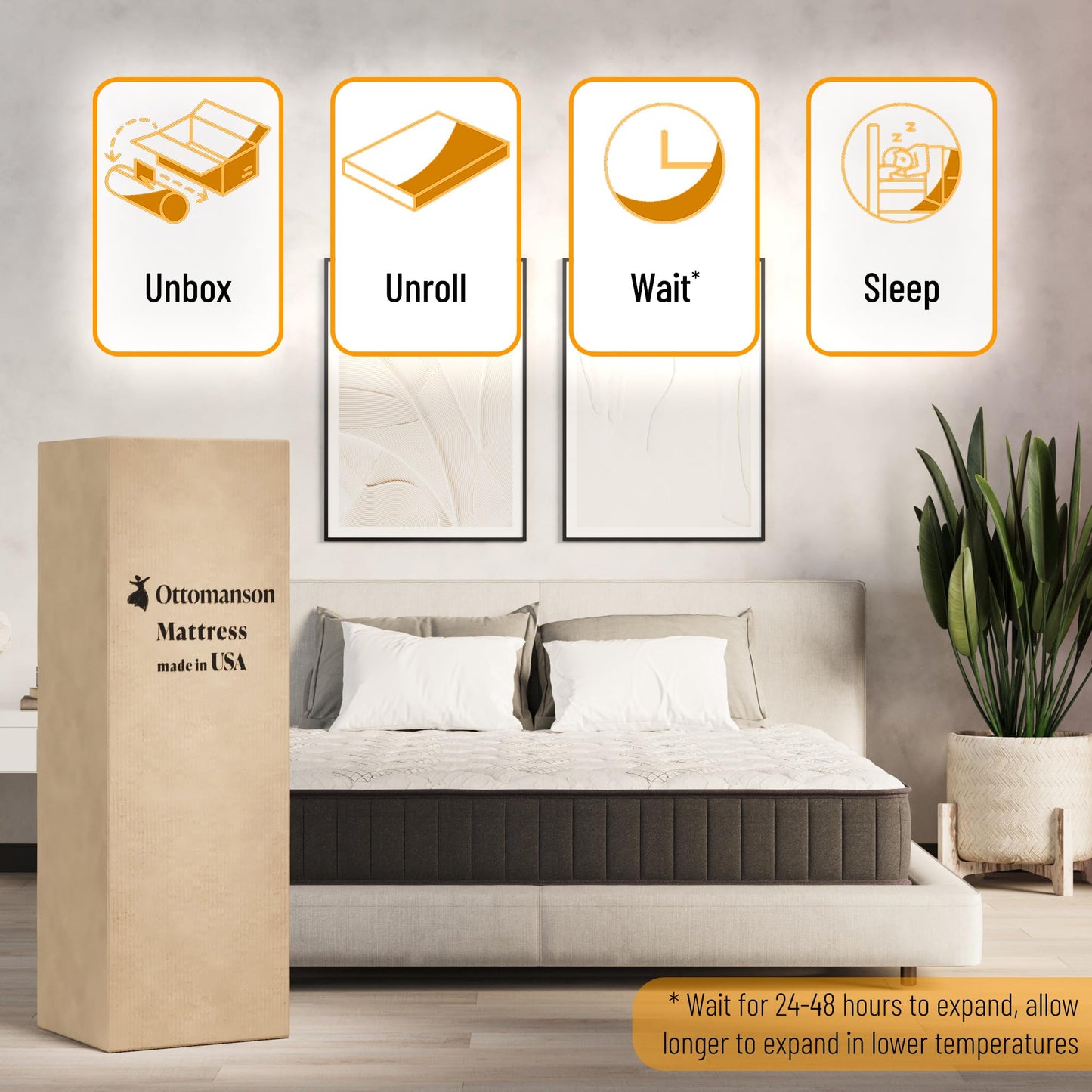 Ottomanson Twin XL 9" Hybrid Mattress - Firm - Made in USA - Individually Pocketed Coils & CertiPUR-US Foam - Fiberglass-Free - Bed in a Box