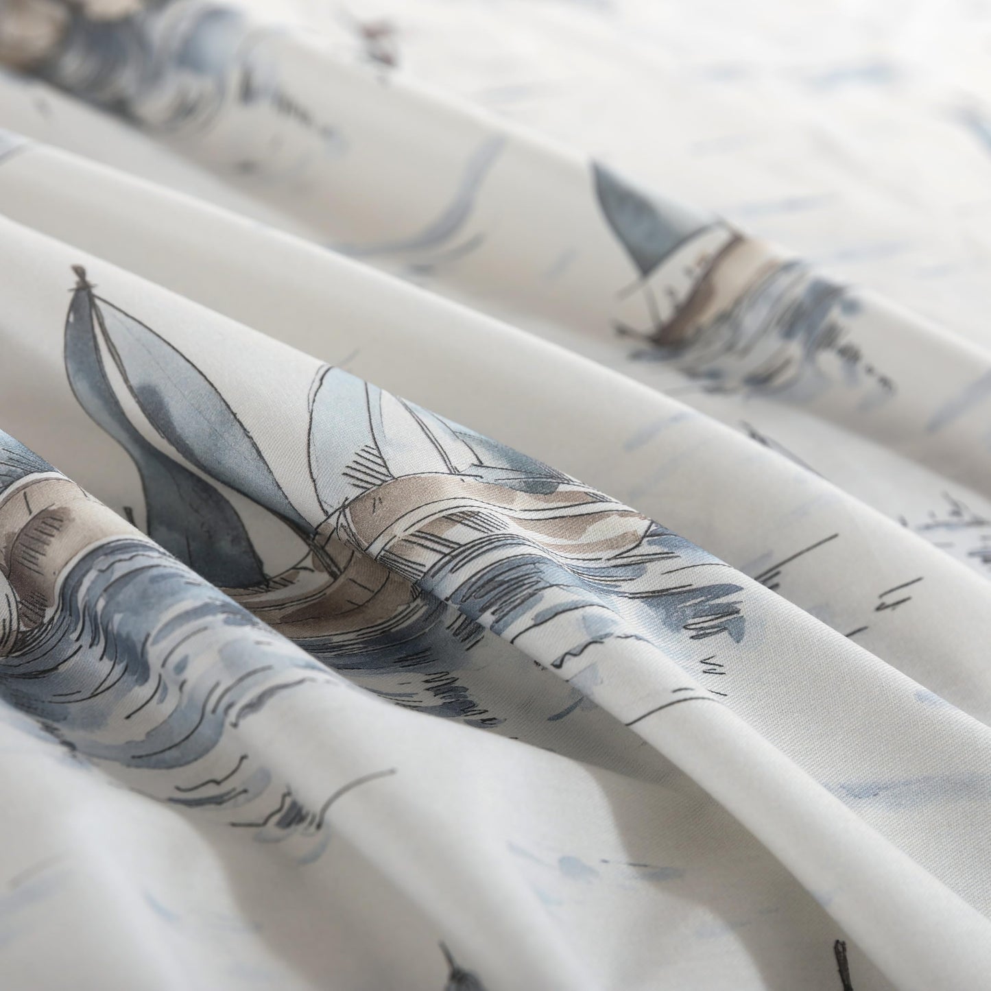FADFAY Premium 100% Cotton Sheet Set Queen – Coastal Nautical Sailboat Bedding, Soft Gray Seaside Harbor Print, Soft Breathable Cooling Bed Sheets, Deep Pocket Luxury Coastal Bedding 4 Piece
