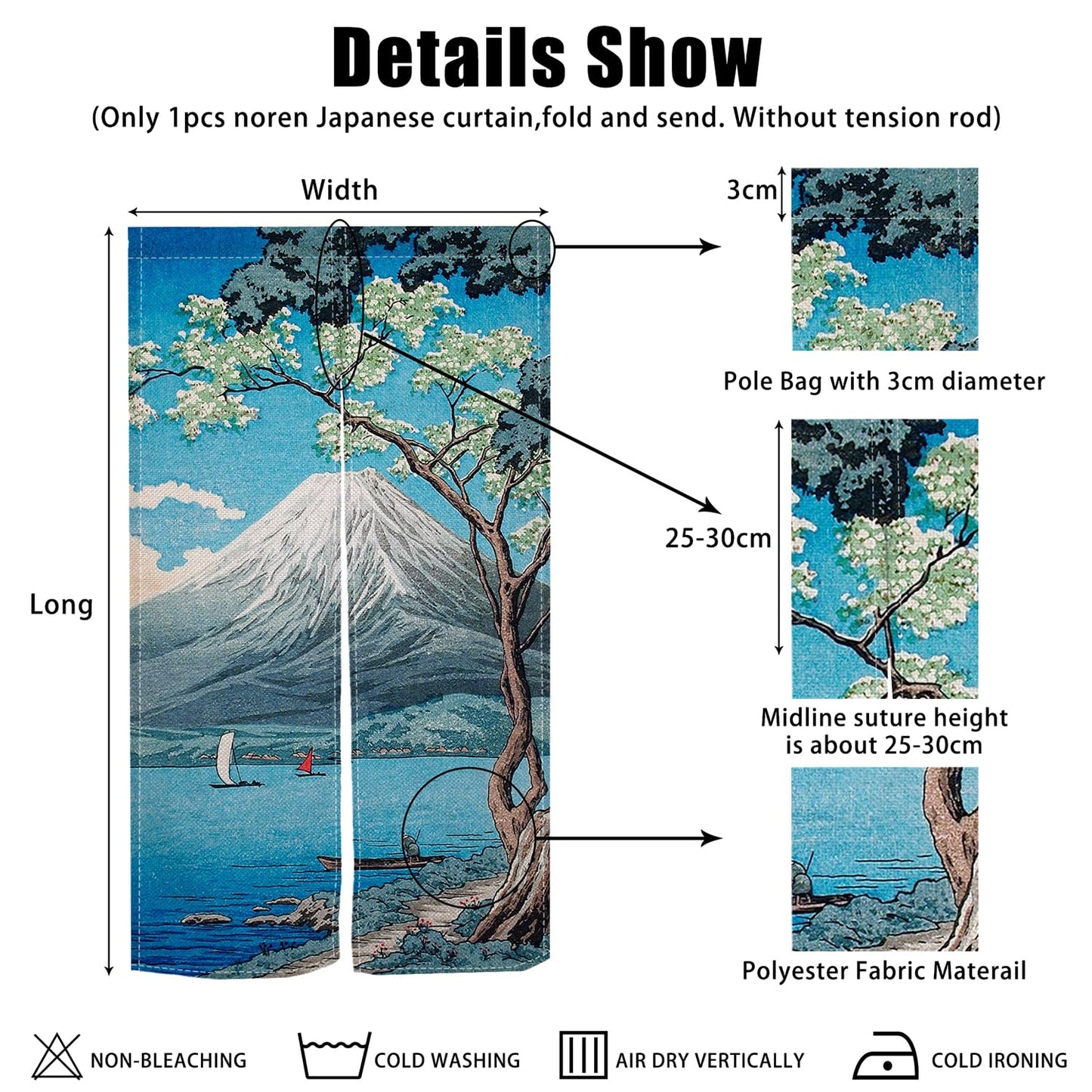 XMJJKUF Japanese Noren Doorway Curtain Long Japanese Style Door Curtain Tapestry Traditional Feng Shui Window Treatment Panel for Wall Hanging Home Divider Kitchen Decor (Blue, Mount),33.5"x 70.9"
