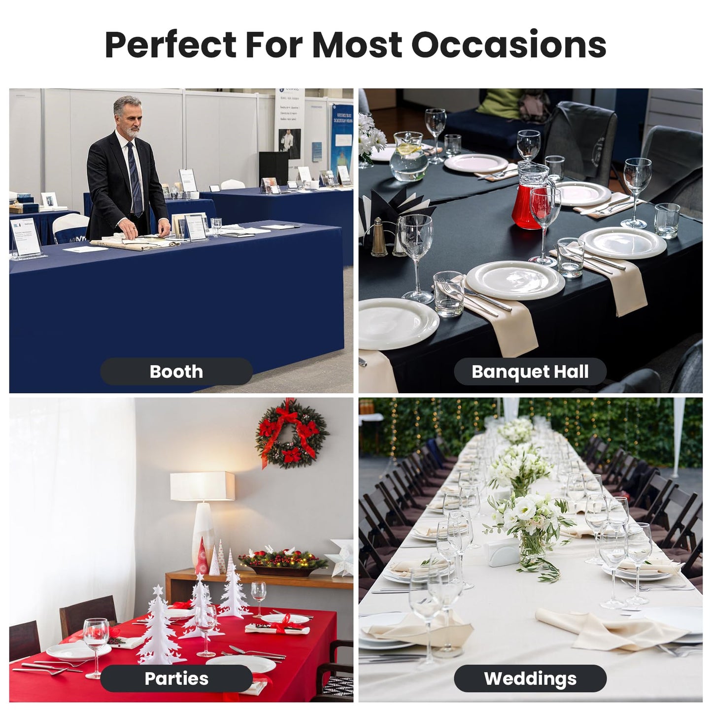 Ascoza 2 Pack Fitted Tablecloth for 6 Foot Rectangle Tables 72 x 30 Inch Black Table Covers Water Resistant Polyester Table Cloth for Wedding, Parties,Display, Trade Show (Black)