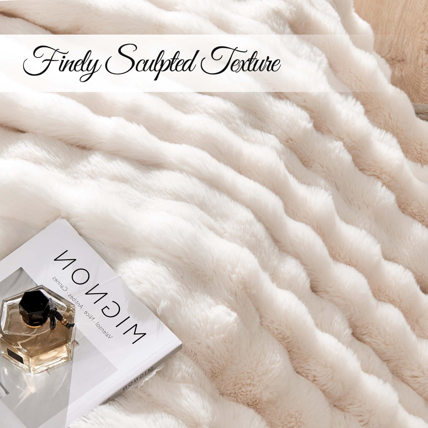 Luxury Faux Rabbit Fur Throw Blanket, Soft Bubble Fluffy Blanket Cozy Fuzzy Throw Blankets for Bed Sofa Couch, Decorative Thick Warm Plush Fuzzy Elegant Soft Mink Blanket (50" x 60",Cream White)