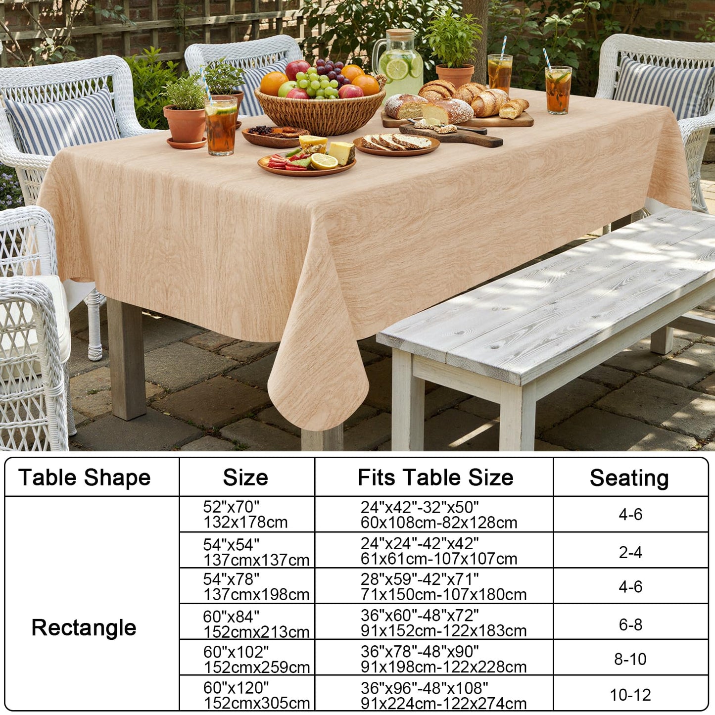 Smiry Rectangle Table Cloth, Waterproof Vinyl Tablecloths with Flannel Backing, Wipeable Spillproof Plastic Wood Grain Table Cover for Dining, Indoor and Outdoor (Beige, 60 "x 84")