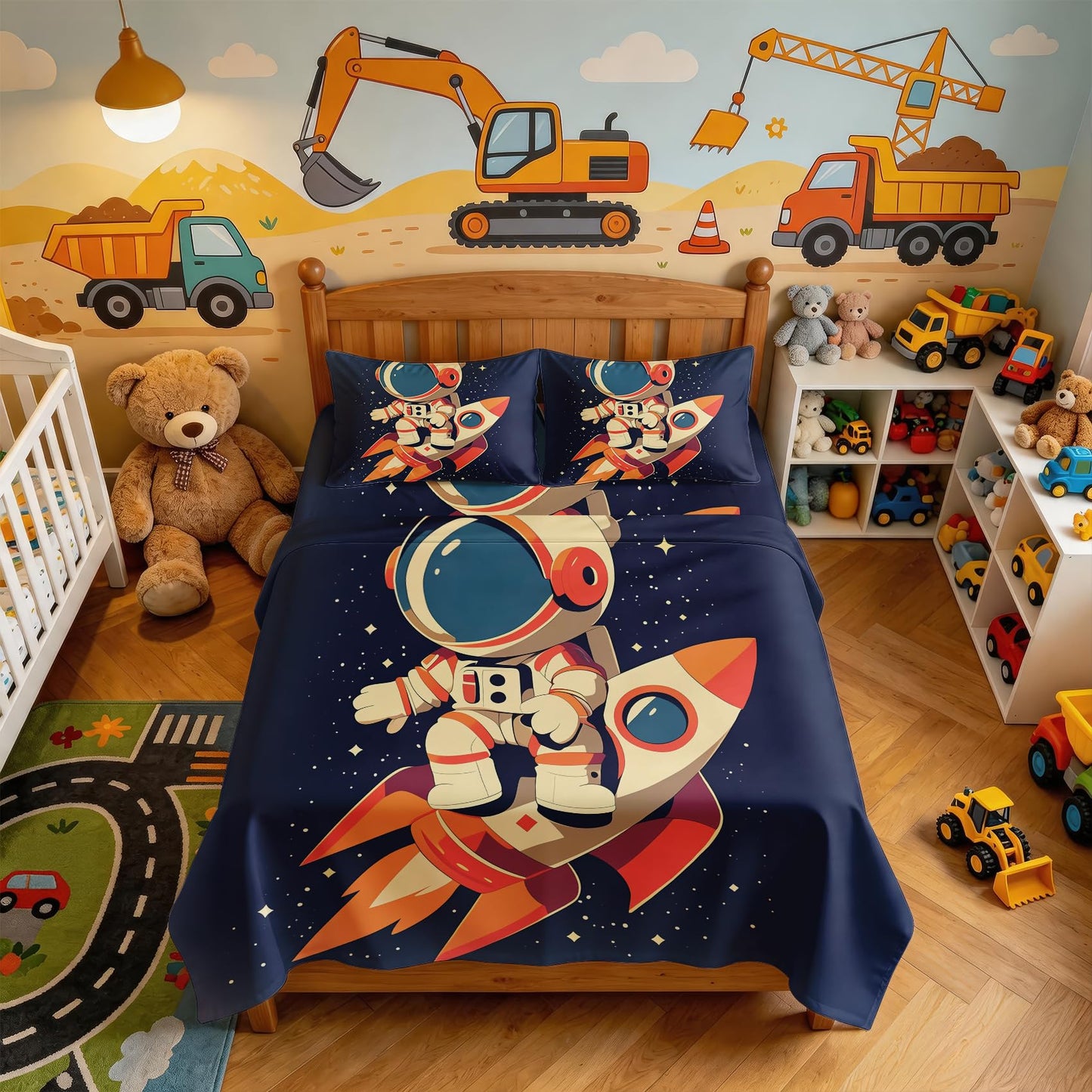 Astronaut Queen Sheet Set Kids Rocket Ship Flat Fitted Sheet Sets