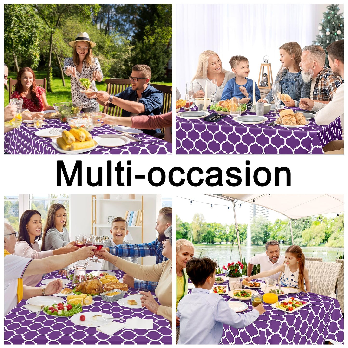 Smiry Rectangle Table Cloth, Waterproof Vinyl Tablecloth with Flannel Backing for Rectangle Tables, Wipeable Spillproof Plastic Tablecloths for Dining, Camping, Indoor and Outdoor (60"x102", Purple)