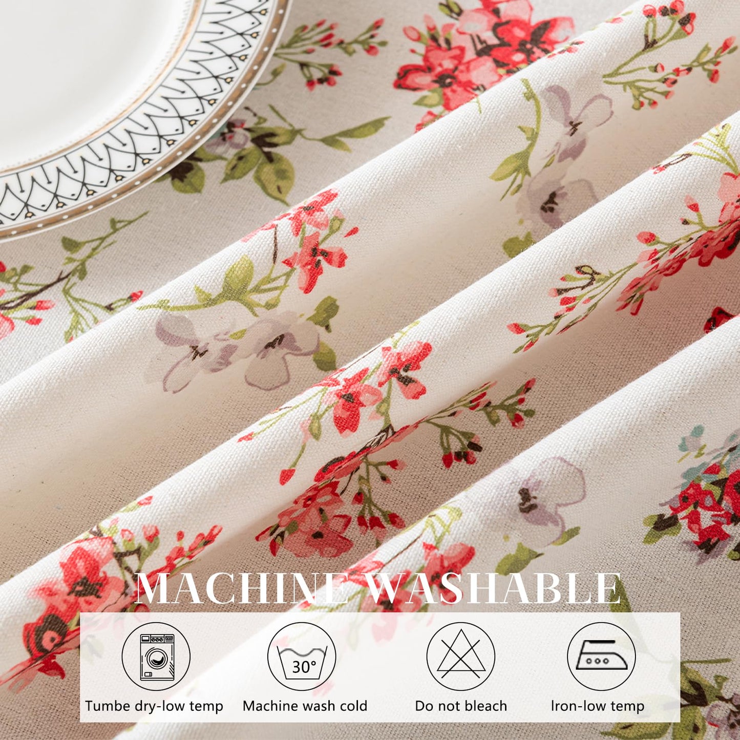 HOMLOVE Tablecloth Pastoral Style, Waterproof & Stain Resistant Table Cloth Wrinkle Free Table Cover for Dining/Kitchen/Patio, Washable Indoor & Outdoor Use (Red Flower, 55"X86")