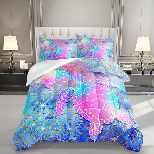 Mermaid Scales Bedding Set for Girls,Rainbow Scales Mermaid Printed Comforter Set Full Size for Kid Women,Glitter Star Bed Set Quilts Set Lightweight Soft Microfiber Warm Down Alternative All Season