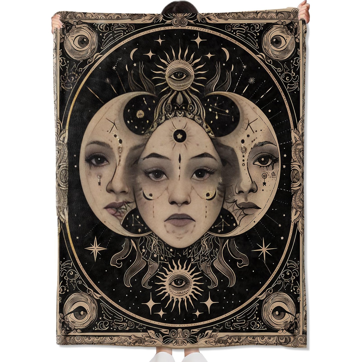 amepay Celestial Face Blanket Gifts for Kids Adult Women,Gothic Mystical Cosmic Sun Moon Throw Blankets,Soft Comfy Lightweight for Room Couch Bed Sofa Bold Decor,Spiritual Lovers 60x50in