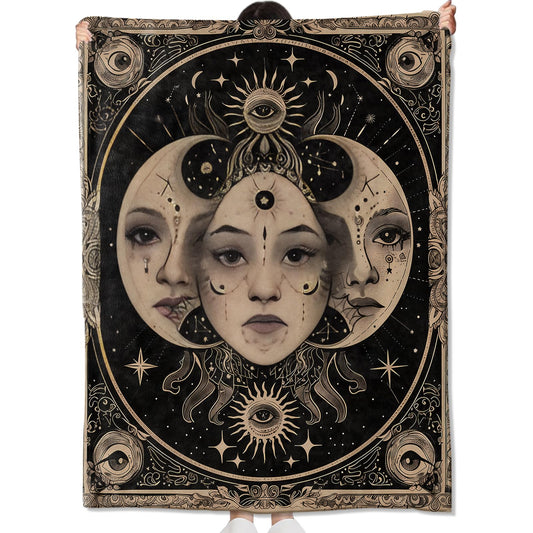 amepay Celestial Face Blanket Gifts for Kids Adult Women,Gothic Mystical Cosmic Sun Moon Throw Blankets,Soft Comfy Lightweight for Room Couch Bed Sofa Bold Decor,Spiritual Lovers 60x50in