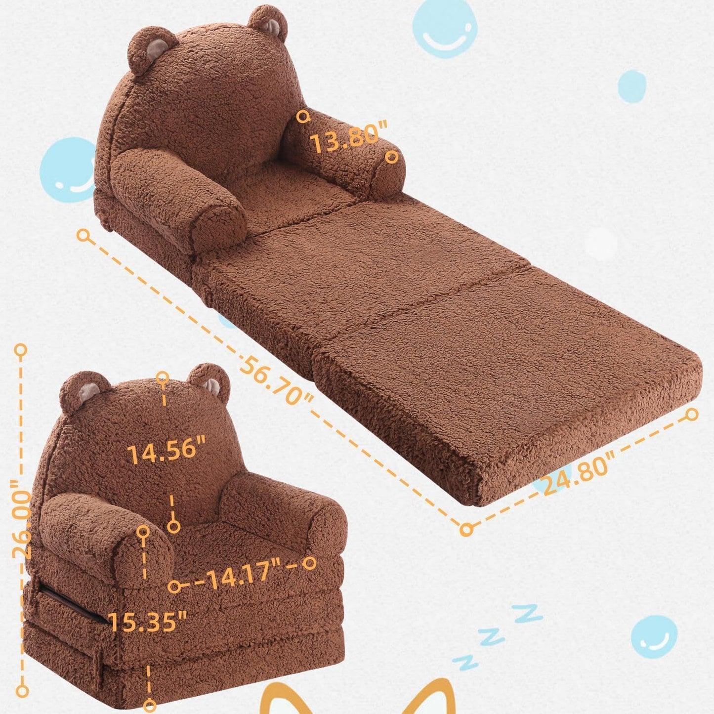 MOMCAYWEX Kids Sofa, Sherpa Couch with Tri-Layer Foam Cushions, Soft Comfy Seating for Kids Age 3–6 Years, Brown