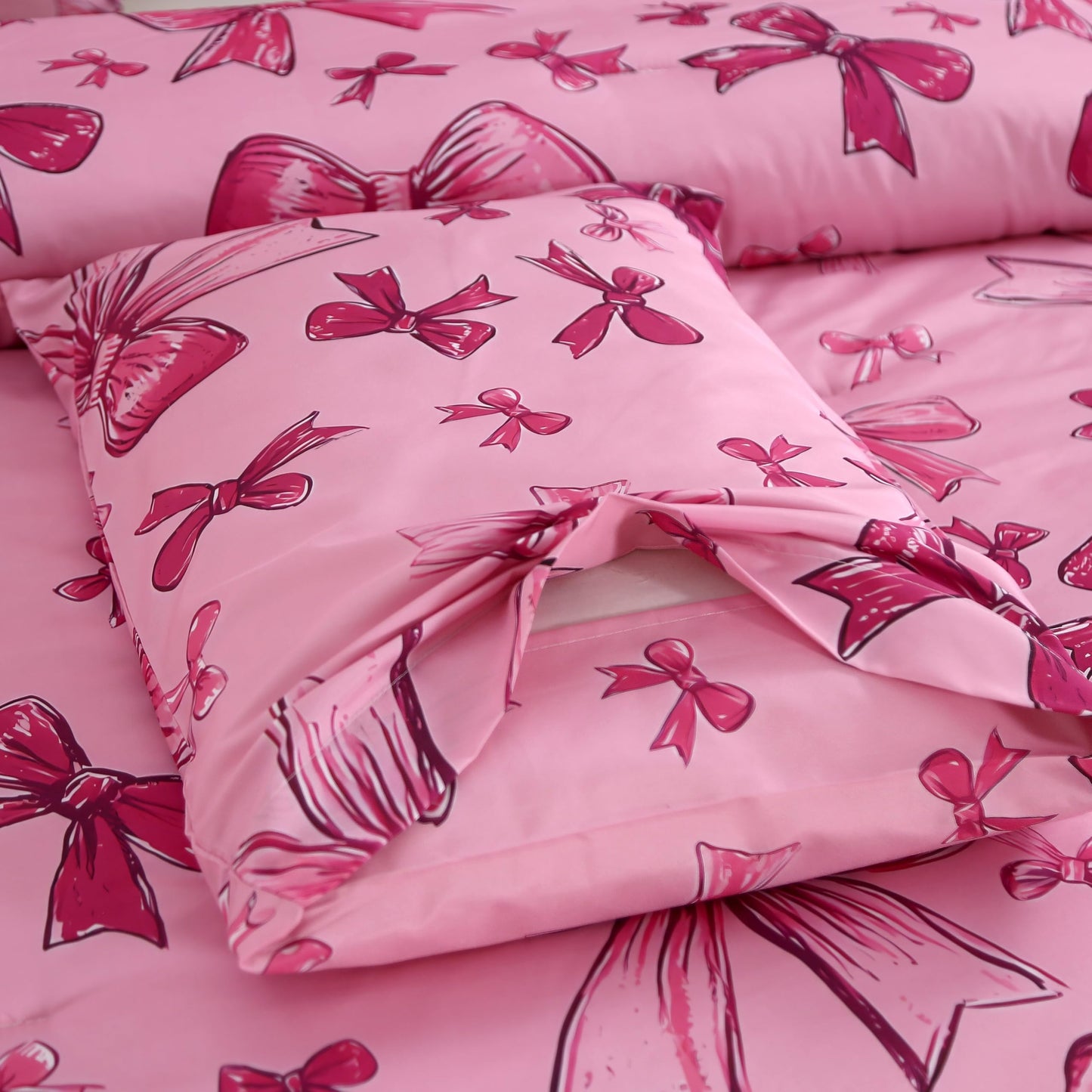 SDIII Pink Bow Comforter Set Twin 3 Pieces, Soft and Breathable Microfiber Lightweight Bows Comforter Twin, Pink Bow Bedding Set for Girls Kids Teens