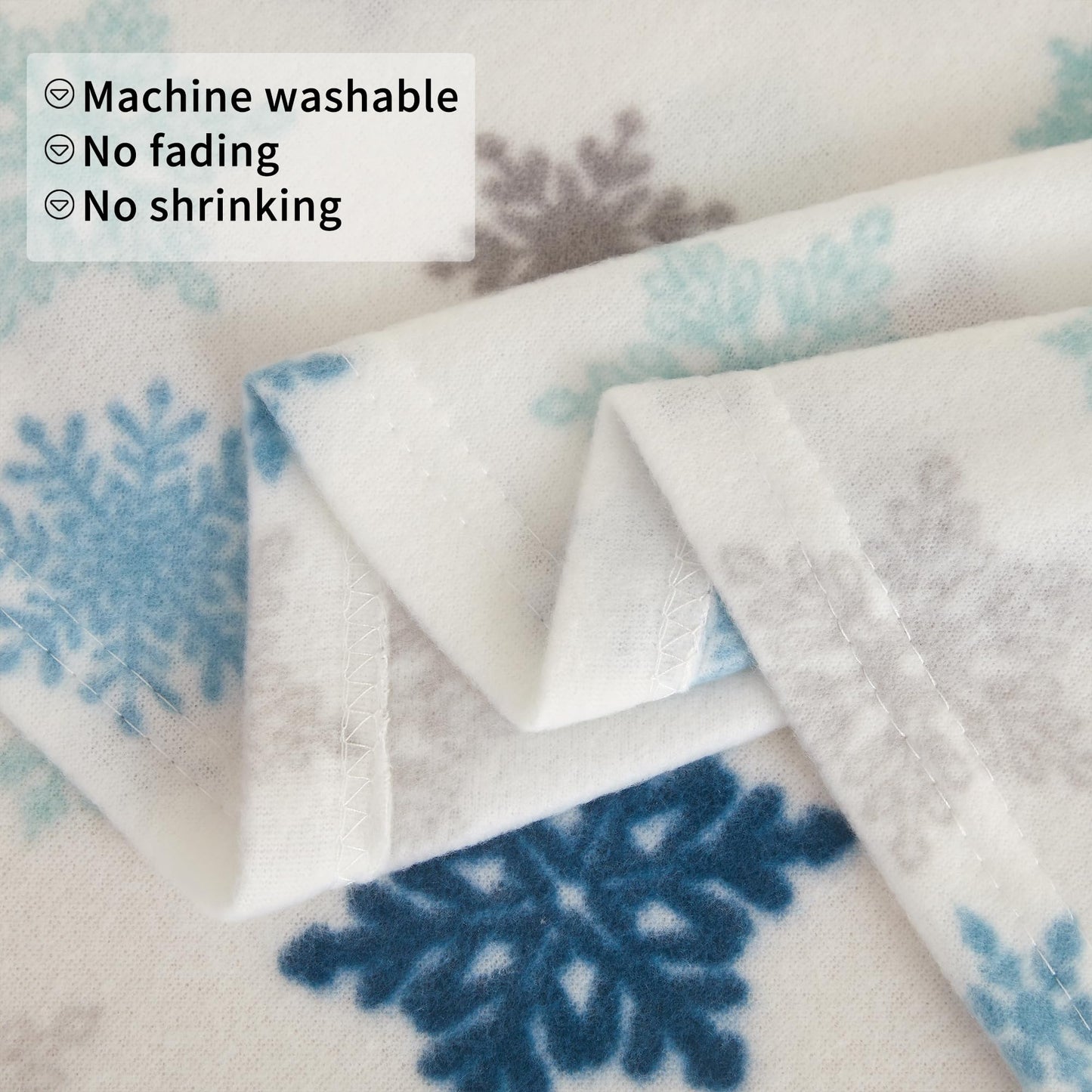 Viviland Microfleece Full Bed Sheet Set, Christmas Holiday Flannel-Like Fleece Fitted Sheets with 15" Deep Pocket, Snowflake Printed Winter Velour Velvet Double Sheets & Pillowcase Set