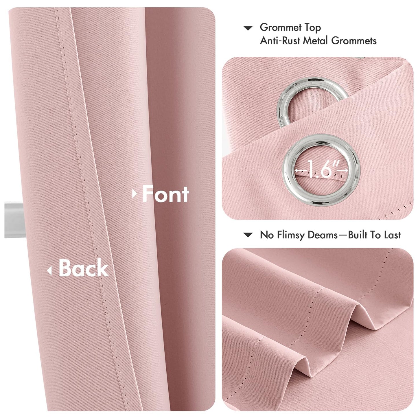 MIULEE Blackout Curtains for Bedroom Living Room 2 Panels, Thermal Insulated Room Darkening Drapes Grommet Noise Reducing Light Blocking Window Treatments 63 Inches Long 40x63 Inch Pink