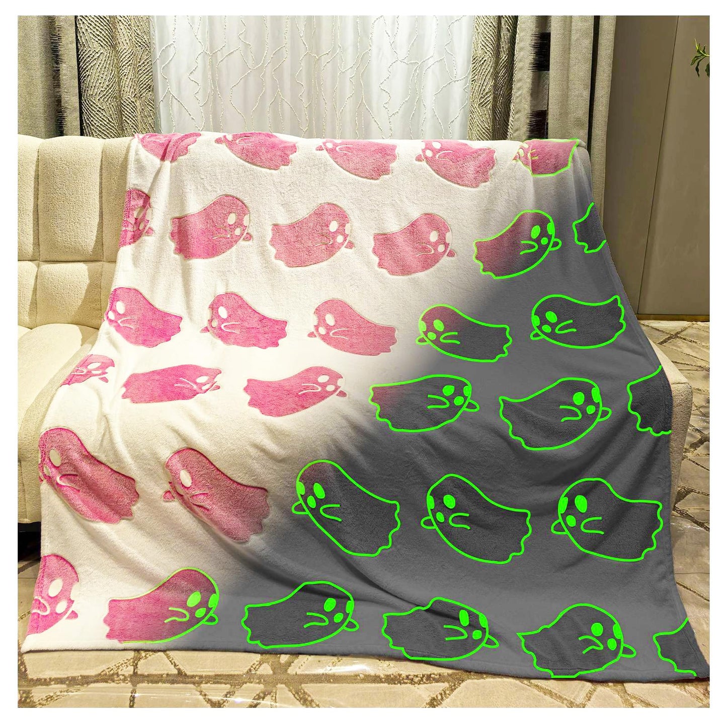 Ghost Throw Blanket Glow in The Dark Blanket Flannel Soft Cute Decor Room for Girl Women Friends for Sofa Couch Bed(White, 40"x50")