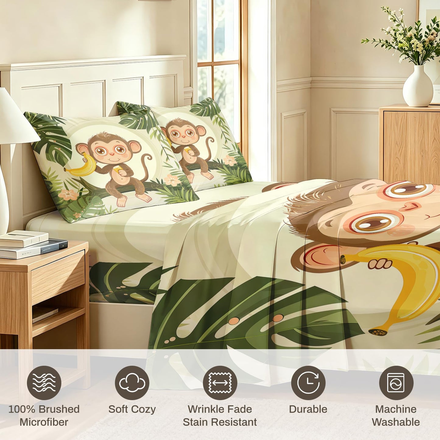Monkey Banana Twin Bedding Set Jungle Animal Sheet Sets