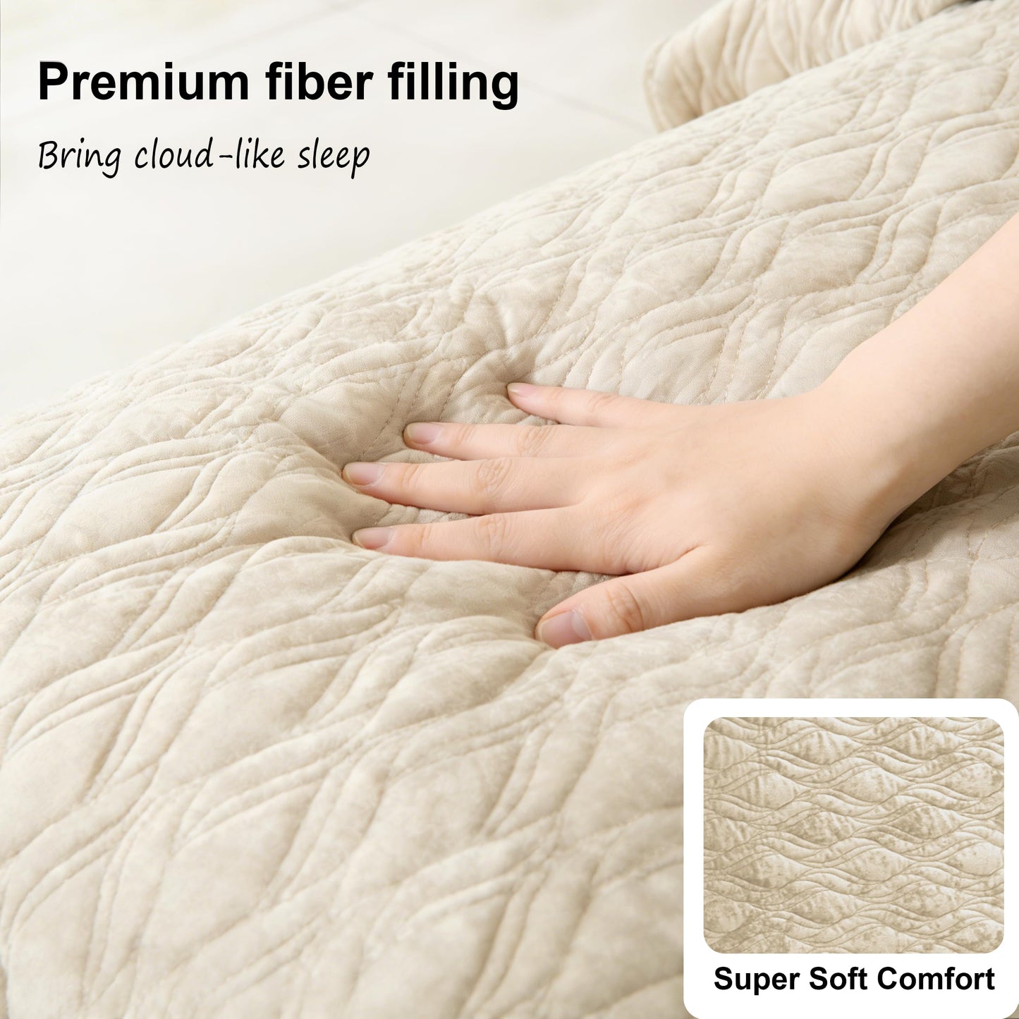 LR Rocaloca Velvet Quilt Set Oversized King Size 120x120 Bedspread with 2 Pillow Shams Ultra Soft Polyester Bedding All Season Decor for Bedroom Guest Room Hotel Retro Pastoral Home Decor, Beige