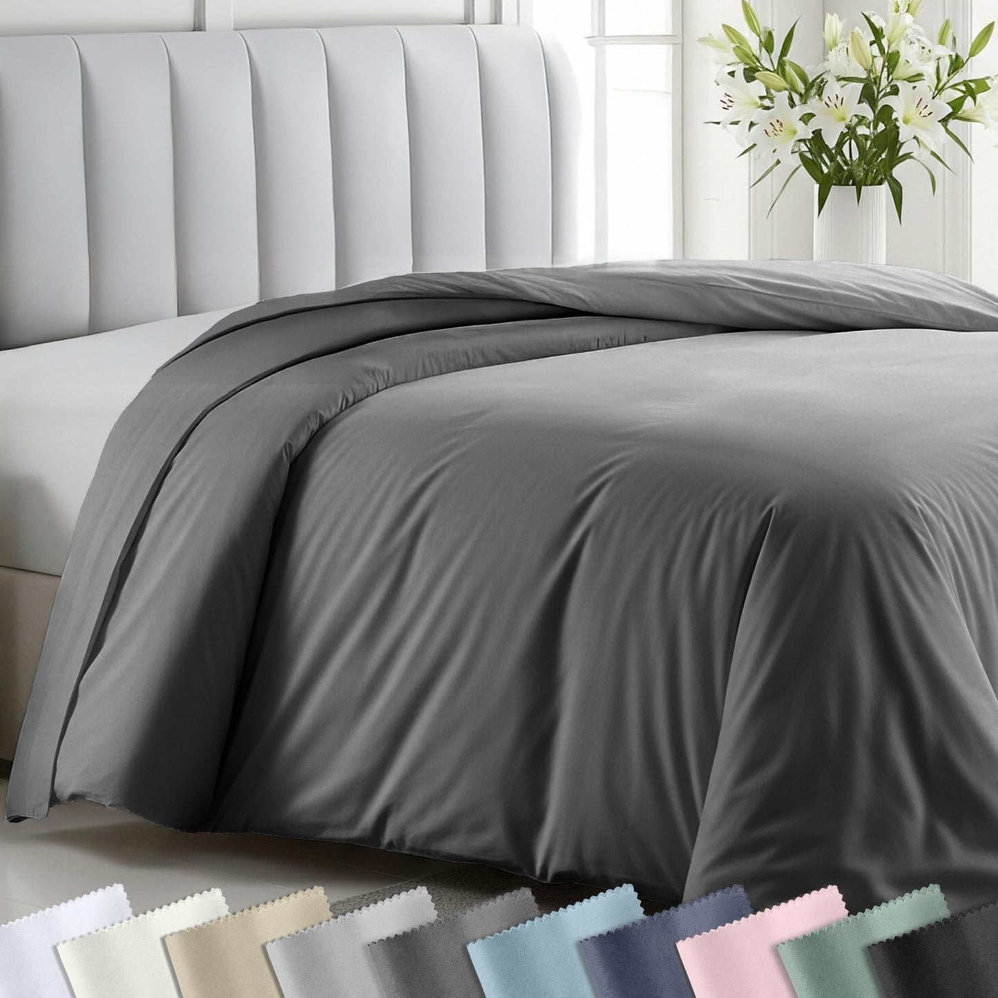 California Design Den Full/Queen 100% Cotton Duvet Cover Only - Winner Good Housekeeping Best Bedding Awards 2025, 400 Thread Count, Sateen Duvet Covers Queen, Button Closure & Corner Ties - Grey
