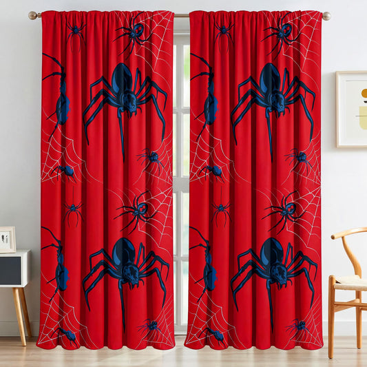 Peryiter Spider Curtain with 2 Tiebacks Bedroom Room Decor 42 x 84 Inch Thermal Insulated Window Drapes Curtain for Bathroom Nursery Home Decoration, 2 Panels