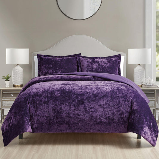 HUMESIIL Luxury Velvet King Comforter Set, 3 Pieces Reversible Comforters King Size with 2 Pillow Shams, Brushed Solid Microfiber Back, All Season Cozy, Soft, Warm, Lightweight (Purple, 104x90 Inch)