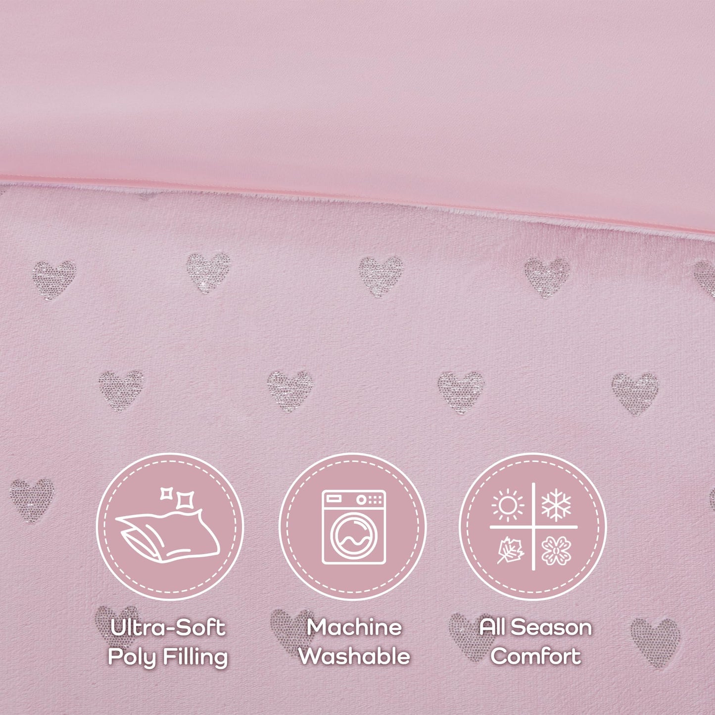 Intelligent Design Twin Comforter Set, 3 Piece Metallic Hearts Cozy Bedroom Set for Girls, Twin Bed Set Soft & Plush Comforter, All Season Fluffy Bedding Set, Rosalie, Twin/Twin XL, Pink Silver