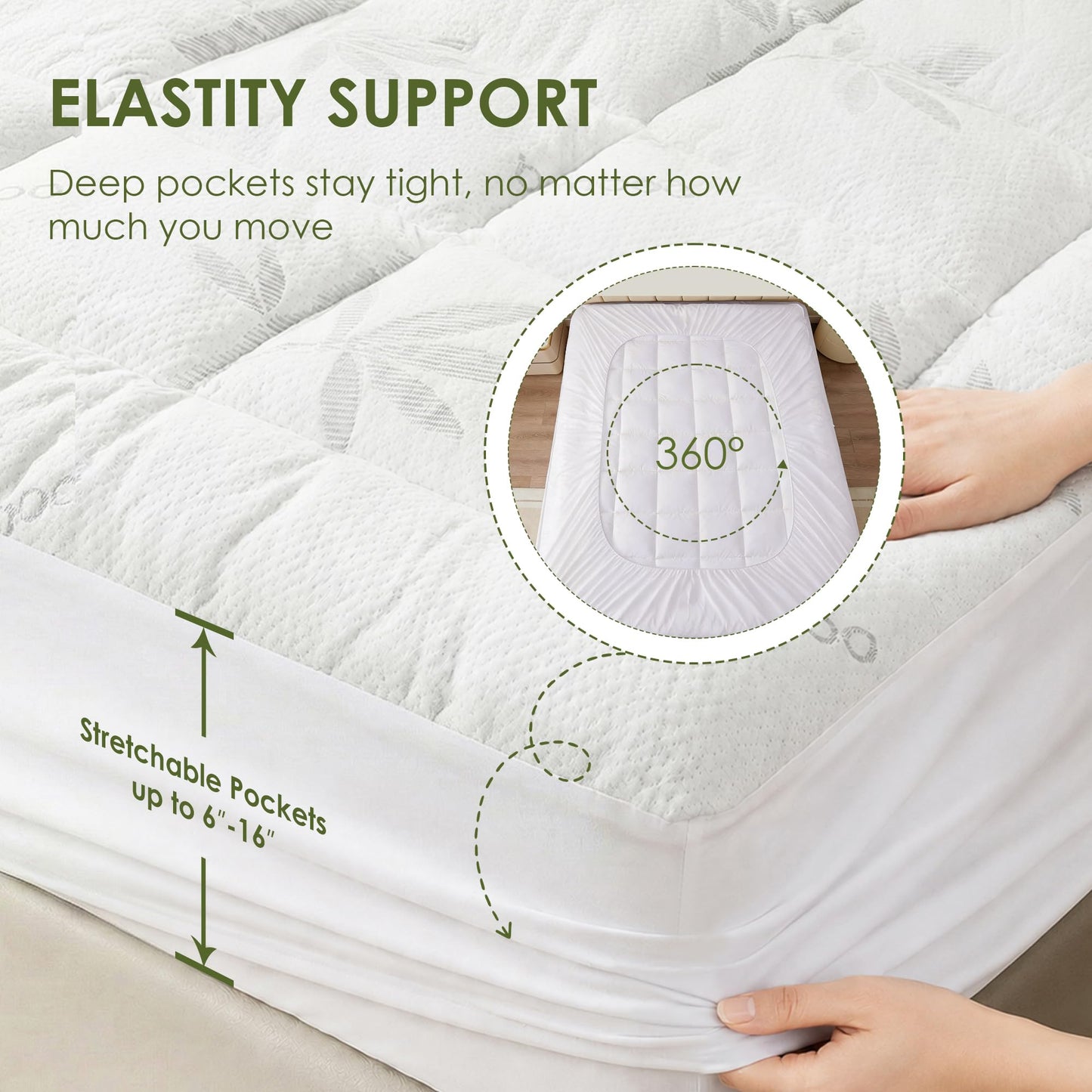 TREEFAIRY King Size Mattress Topper - Rayon Made from Bamboo Thick Pillow Top Mattress Pad with Stretchable Pockets for 6-16 inches Mattress, Light Grey