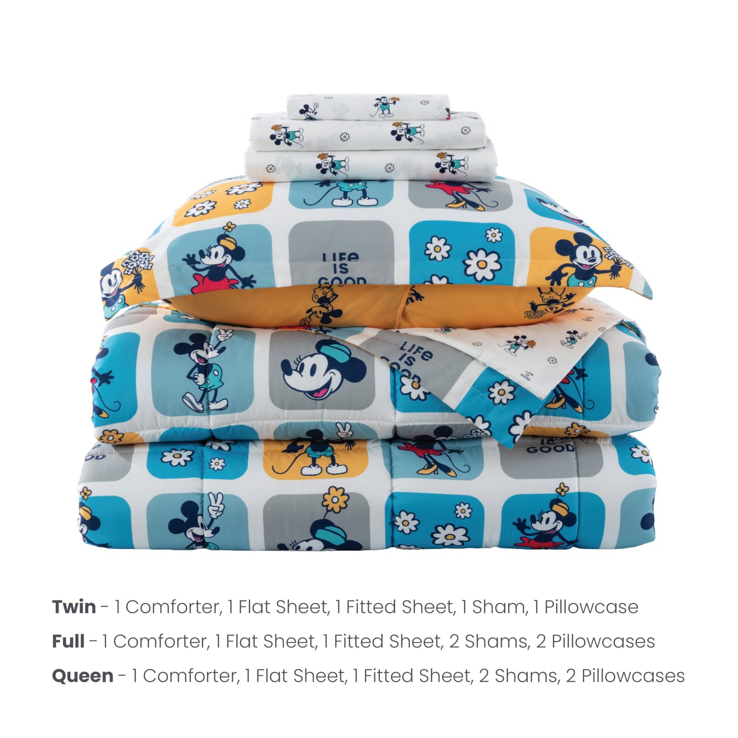 Berkshire LIG Printed Reversible Microfiber Comforter Set–5-Piece, Ultra Soft All-Season Bedding for Kids, Wrinkle & Fade Resistant, Twin, Steamboat Willie Boxes Extra Large Blue