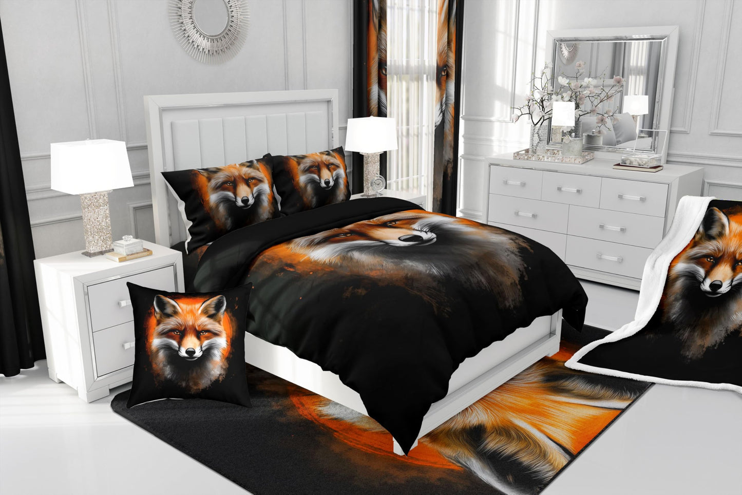 Feelyou Fox Comforter Set Twin Size Kids Cute Cartoon Fox Bedding Set for Boys Girls Teens Orange Animal Comforter Breathable Woodland Fox Duvet Set Nature Wildlife Quilt Set