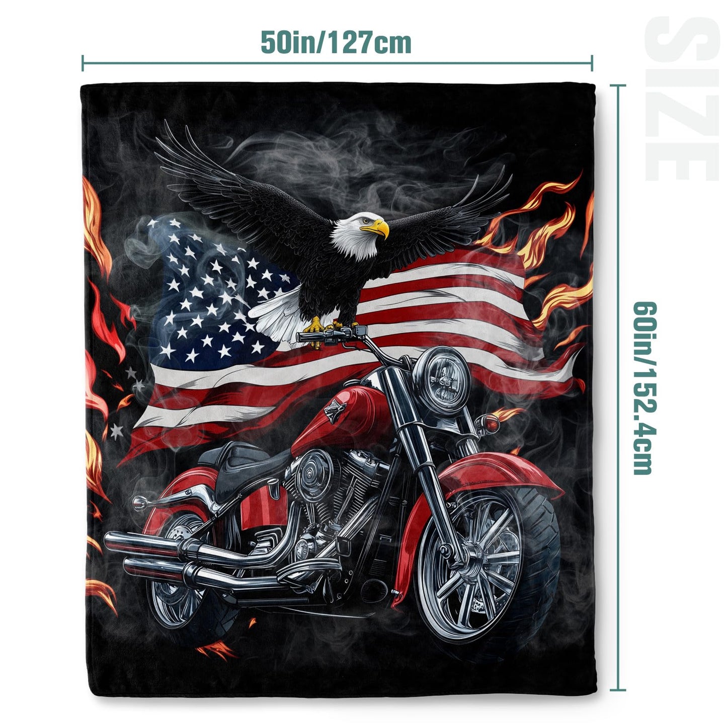 American Flag Motorcycle Blanket Motorcycle Gifts for Men Soft Warm Plush Throw with Eagle Design for Couches Beds and Travel(50x60 Inch)