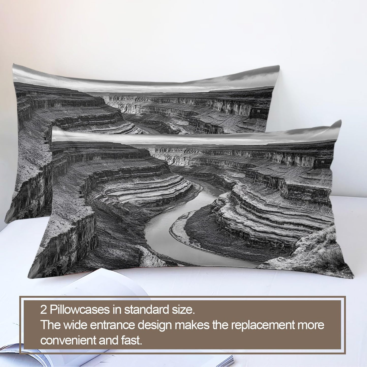 PAISUOQ Landscape Duvet Cover Full Size, Canyon Landscape Bedding, 3 Piece, Soft Microfiber Patterned Comforter Cover with Zipper Ties & 2 Pillowcase, Gray Bedroom Decor & Gifts