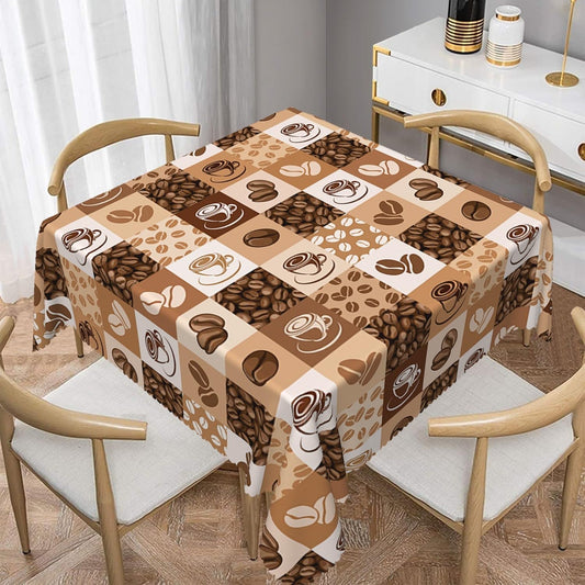 TTQYFNM 70x70inches Coffee Beans Print Tablecloth Coffee Cup Hand Drawn Sketch Retro Plaid Tablecloths Waterproof Spill Proof Square Table Cloth Cover for Dining Room Kitchen Coffee Shop Decor