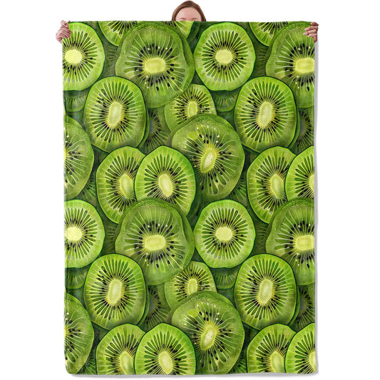 Mounidso Kiwi Fruit Blanket Flannel Throw Blankets, Fresh Green Tropical Food Lightweight Warm Soft Cozy for Summer Lovers, Gifts for Sofa Couch Chair Living Room Bedroom Home Decor, 50x60inch