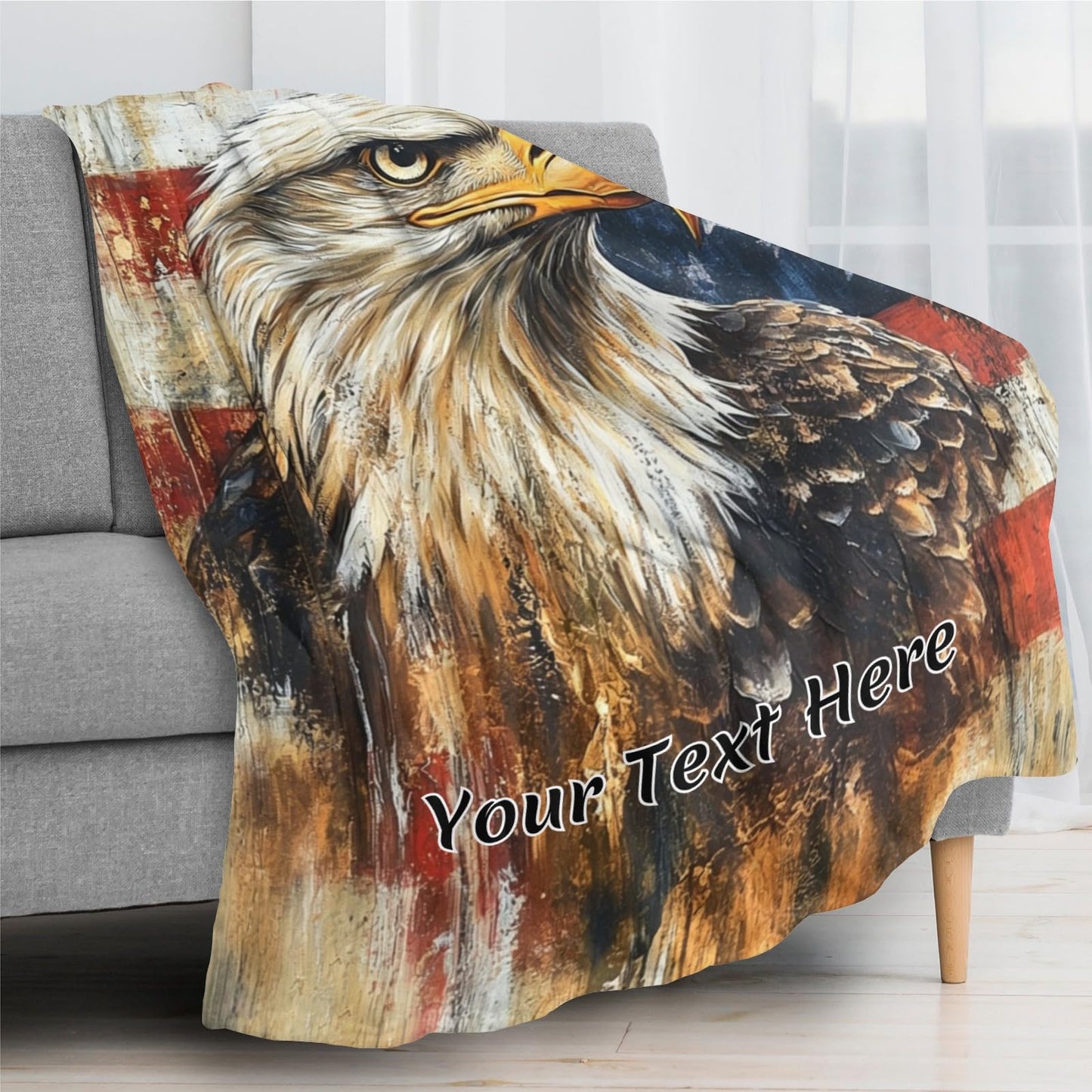 CUSFOU Eagle with America Flag Blanket, Personalized Blanket with Name for Sofa Couch, Independence Day, 4th of July Gifts, 30"x40"