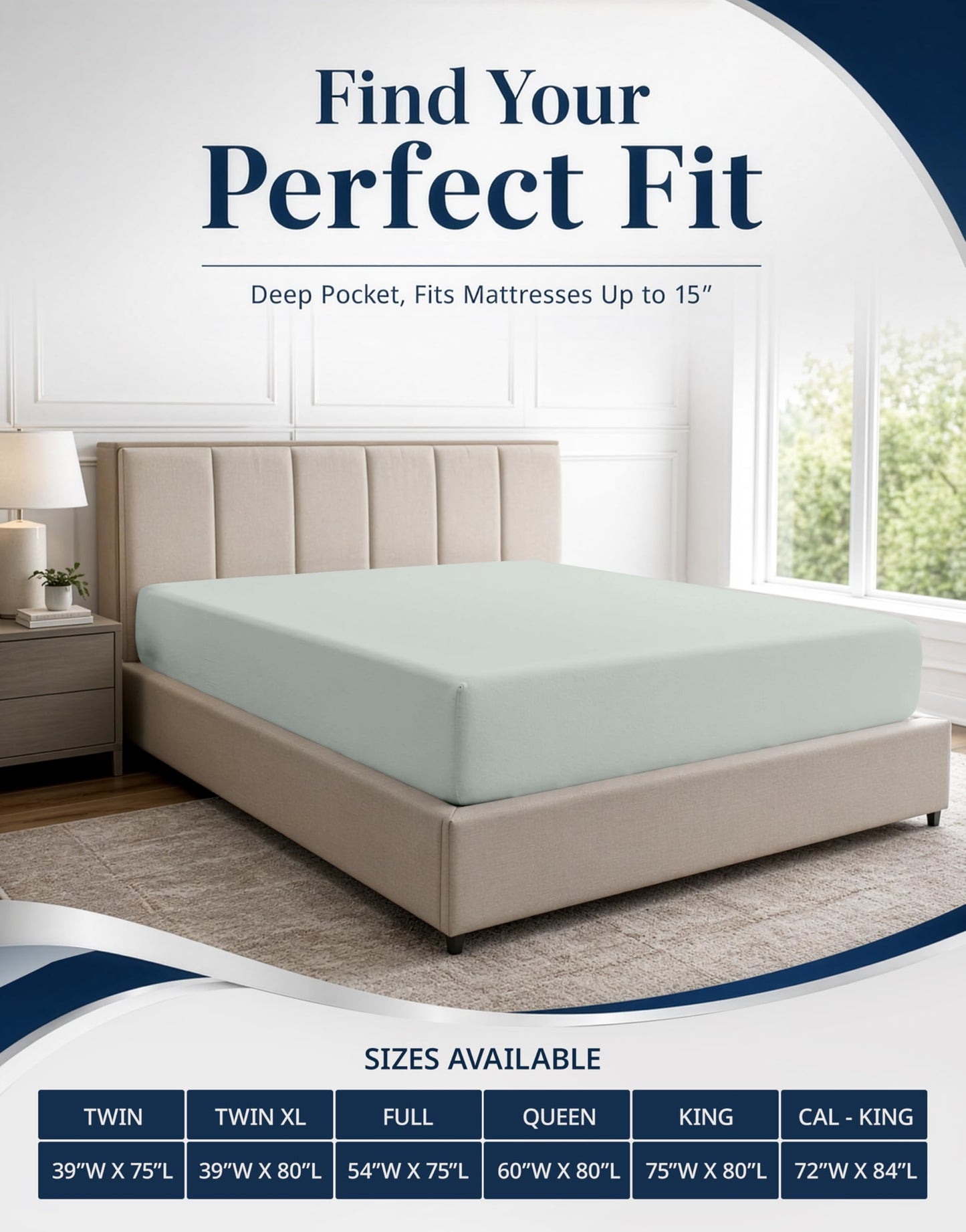 Fitted Full Sheet Only - Jersey Knit, 4 Way Strong Elastic Hem - Deep Pocket Cover, Designed for Mattresses Upto 15" Thick – Supports a Restful Sleep - Ultra Soft, Machine Washable & Durable - Mineral