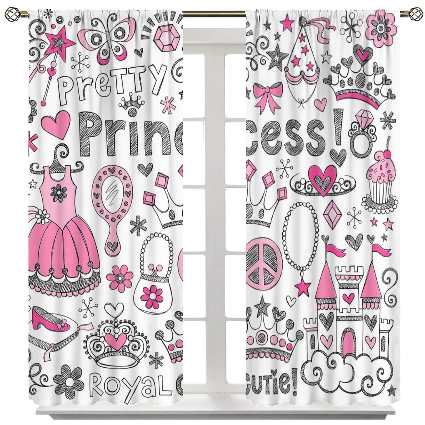 DDCBNS Cute Princess Curtains for Girls Bedroom,Cartoon Fairy-Tale Style Window Treatments for Kids Women Room Living Room Lovely Girl Decor Drapes 2 Panel Set,Total Size 42 x 45 Inch