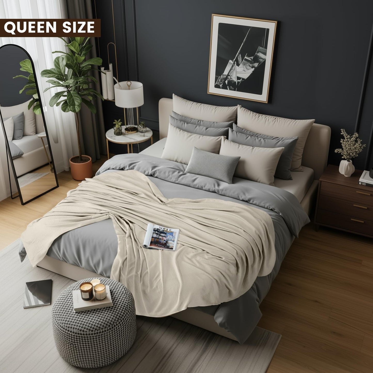Utopia Bedding Khaki Waffle Blanket Queen Size Soft Lightweight Breathable Cotton Blend Bed Blanket for All Seasons Luxury Throws for Bed Couch and Sofa