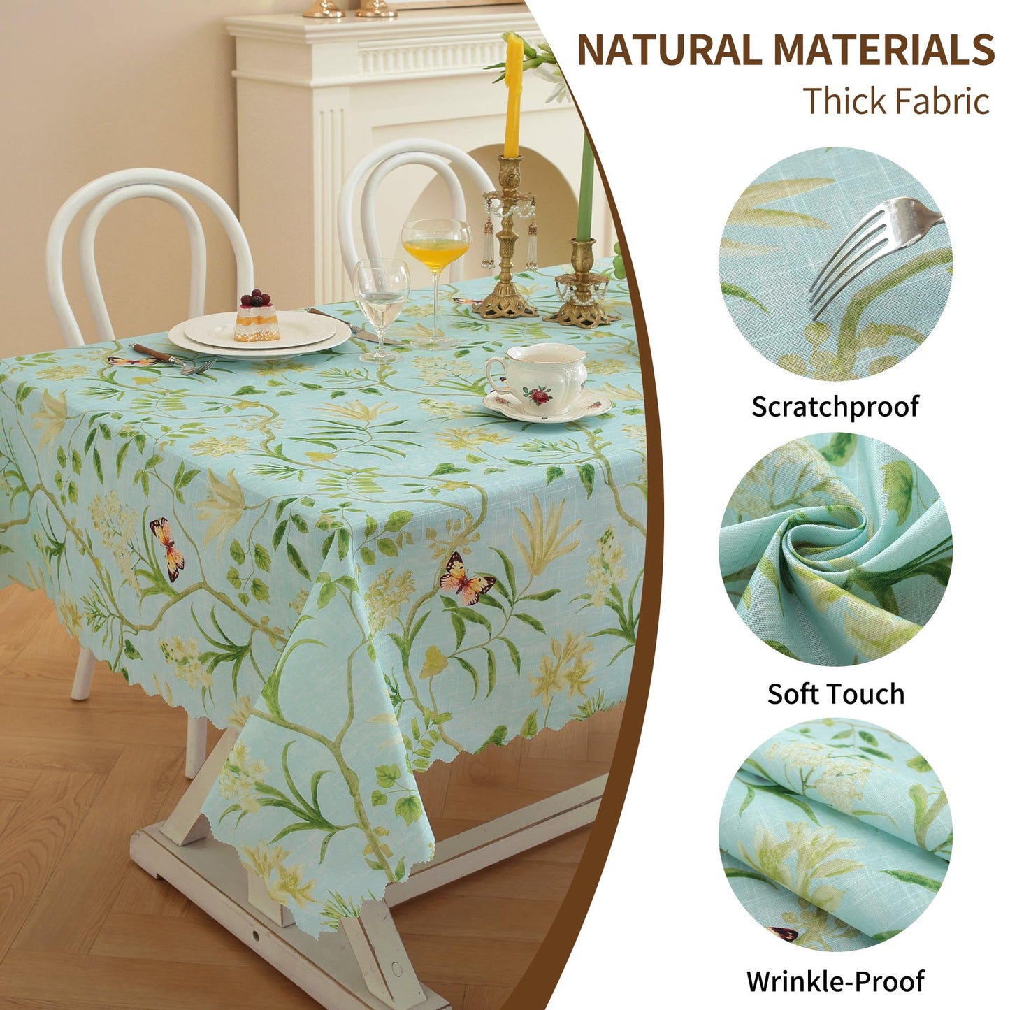HOMOHEINI Rectangle Waterproof Tablecloth Linen Textured Table Cloth,Stain and Wrinkle Resistant Washable Fabric Table Cover for Dining, Party, Camping and Outdoor, 52 x 70 Inch, Green Leaves