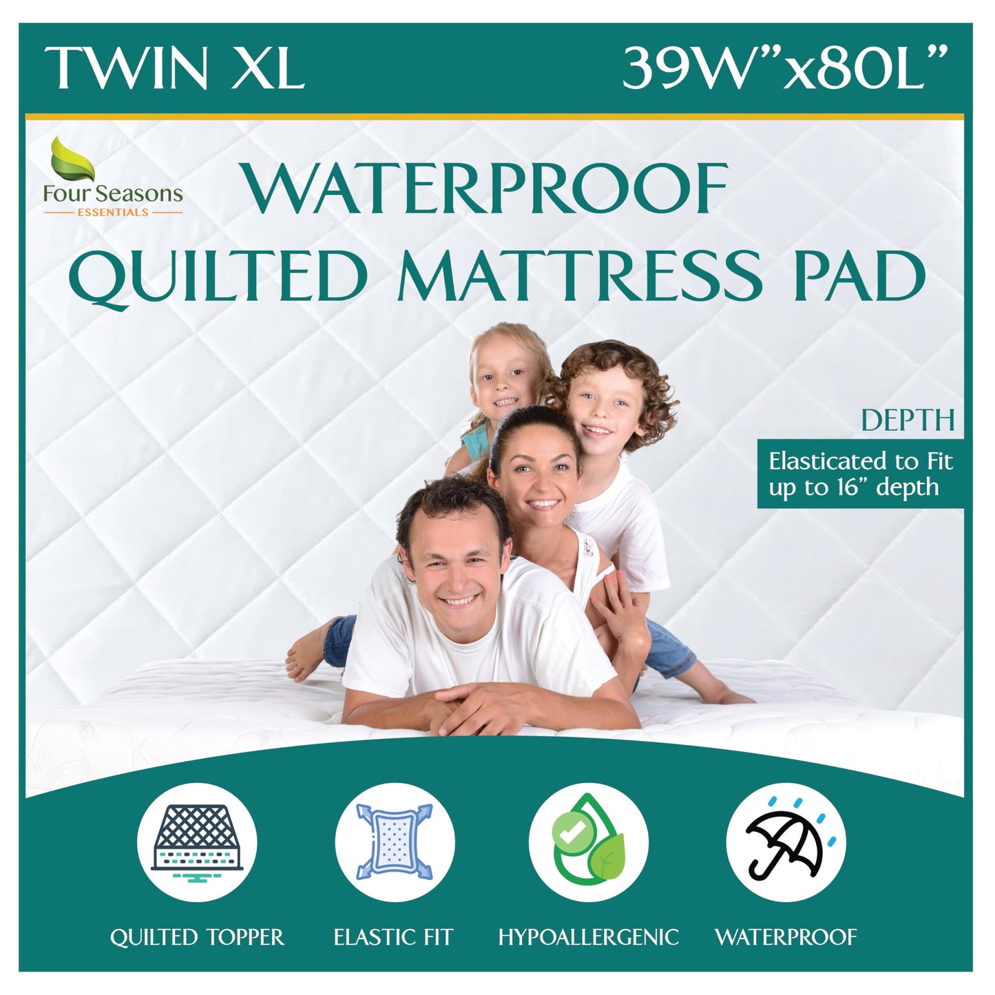 Twin Extra Long (XL) Quilted Mattress Pad - Fitted Waterproof Mattress Protector, Pillow Top Mattress Topper, Premium Quality Hypoallergenic Mattress Cover