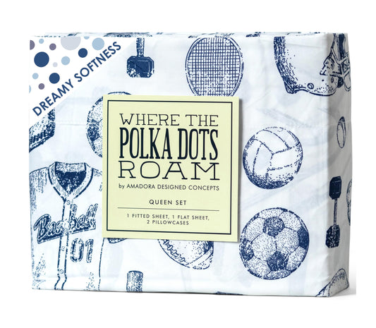 Kids Sports Bedding Set Queen Size, Super Soft Baseball, Football, Soccer Themed Bedsheets for Teens and Children, Wrinkle Resistant Premium Flat and Fitted Sheets for Boys and Girls Sports Room Décor