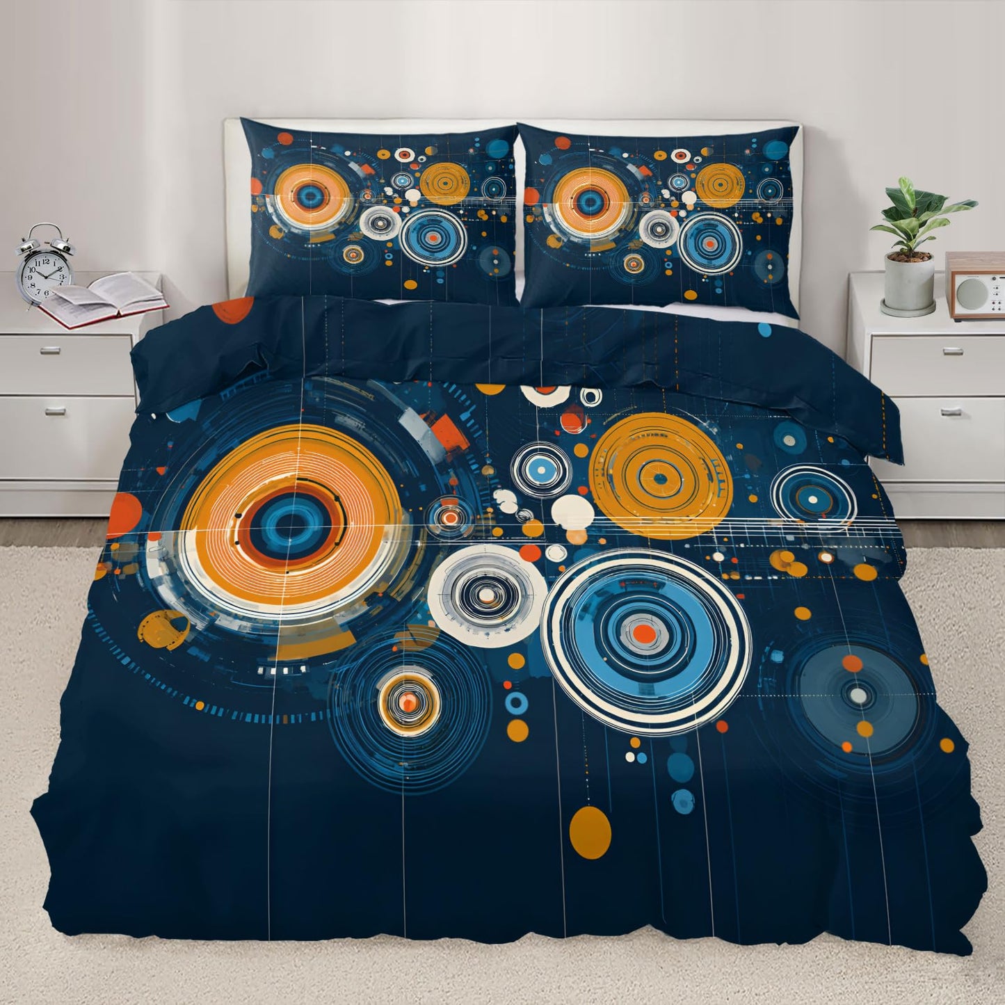 ZAOMIR Modern Abstract Circle Duvet Cover Twin Size, Colourful Disc Bedding Set 3 Piece, Hippie Hip Hop Patterned Comforter Cover with Zipper Soft Microfiber, 2 Pillowcases