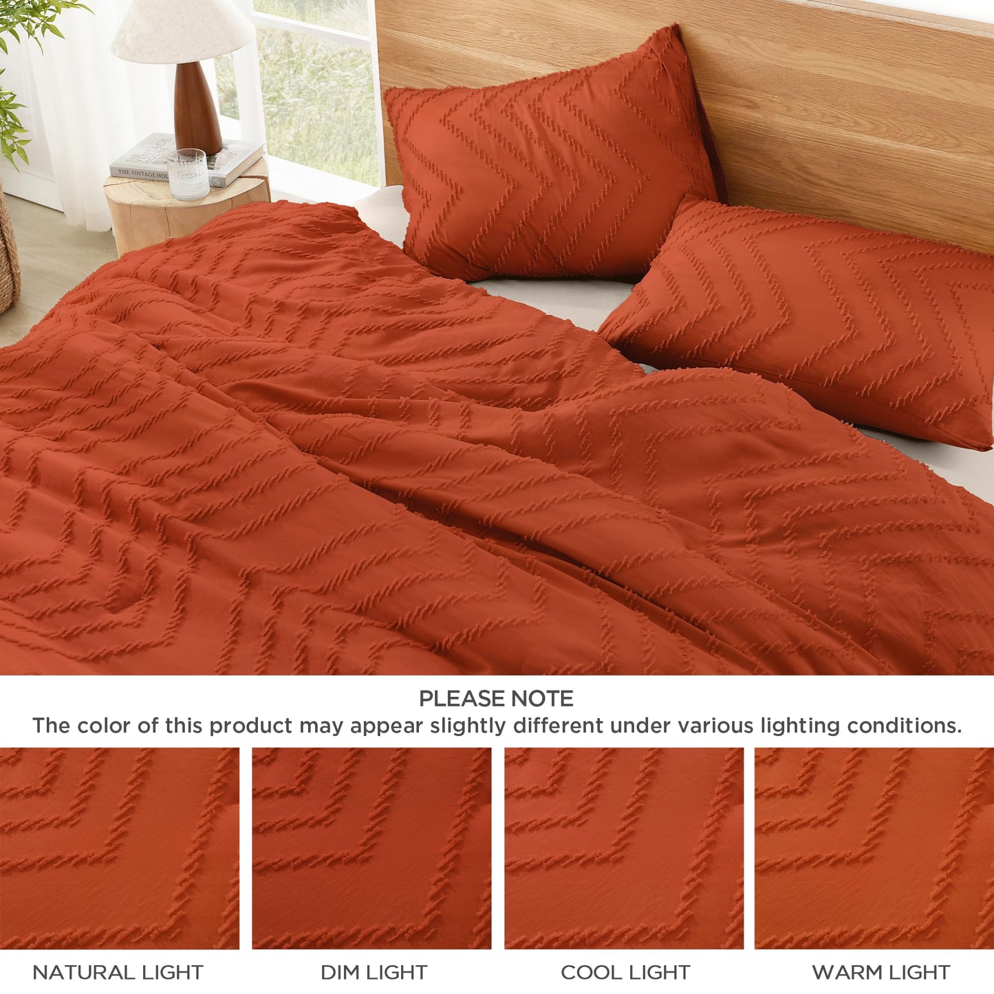 Litanika Burnt Orange King Comforter Set, 3 Pieces Lightweight Terracotta Rust Boho Fall Tufted Bedding Sets, Down Alternative Comforter Fluffy Bed Set Gift Choice