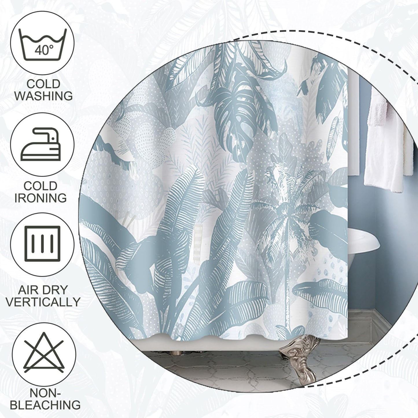 Baocicoo Palm Leaf Banana Leaves Shower Curtain - Baby Blue Tropical Boho Abstract for Family Bathroom - Waterproof Washable with Hooks - 72x72 Inches