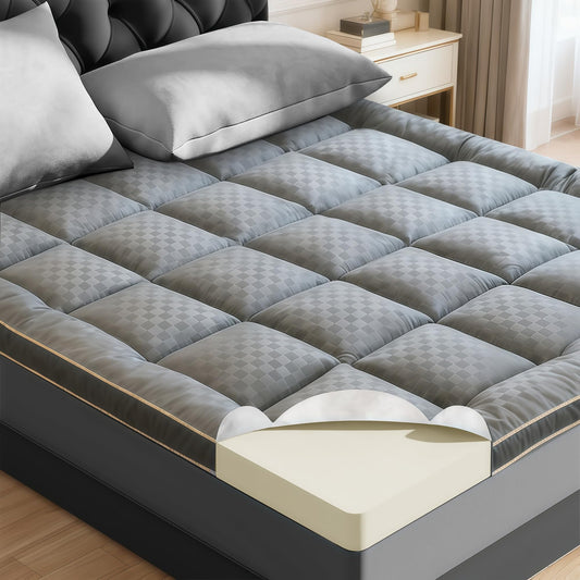 3In Memory Foam Mattress Topper Queen Size Extra Thick for Back Pain Relief, Breathable & Cool for Hot Sleepers, Soft Pillow Top with 8″-21″ Deep Pocket, Non-Slip for Adjustable Beds, Queen 60"*80"