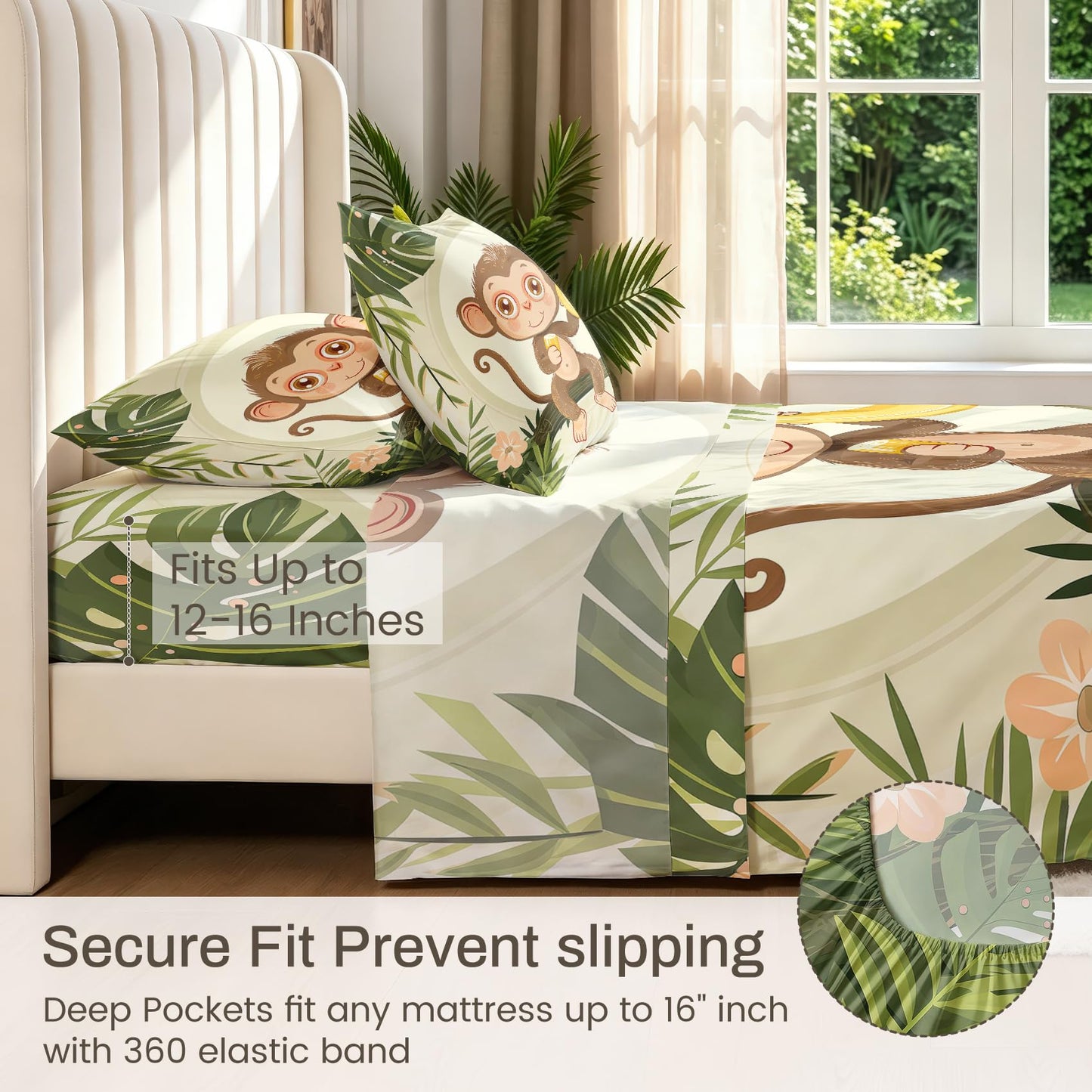 Monkey Banana Twin Bedding Set Jungle Animal Sheet Sets
