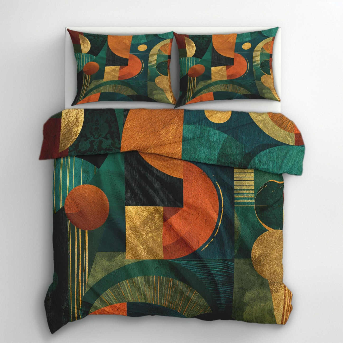 Abstract Geometric Queen Duvet Cover Set 3 Piece, Retro Modern Art Reversible Bedding with 2 Pillow Shams, Zipper & Ties, Ultra Soft Microfiber, Geometric Bedroom Decorations 50A-T